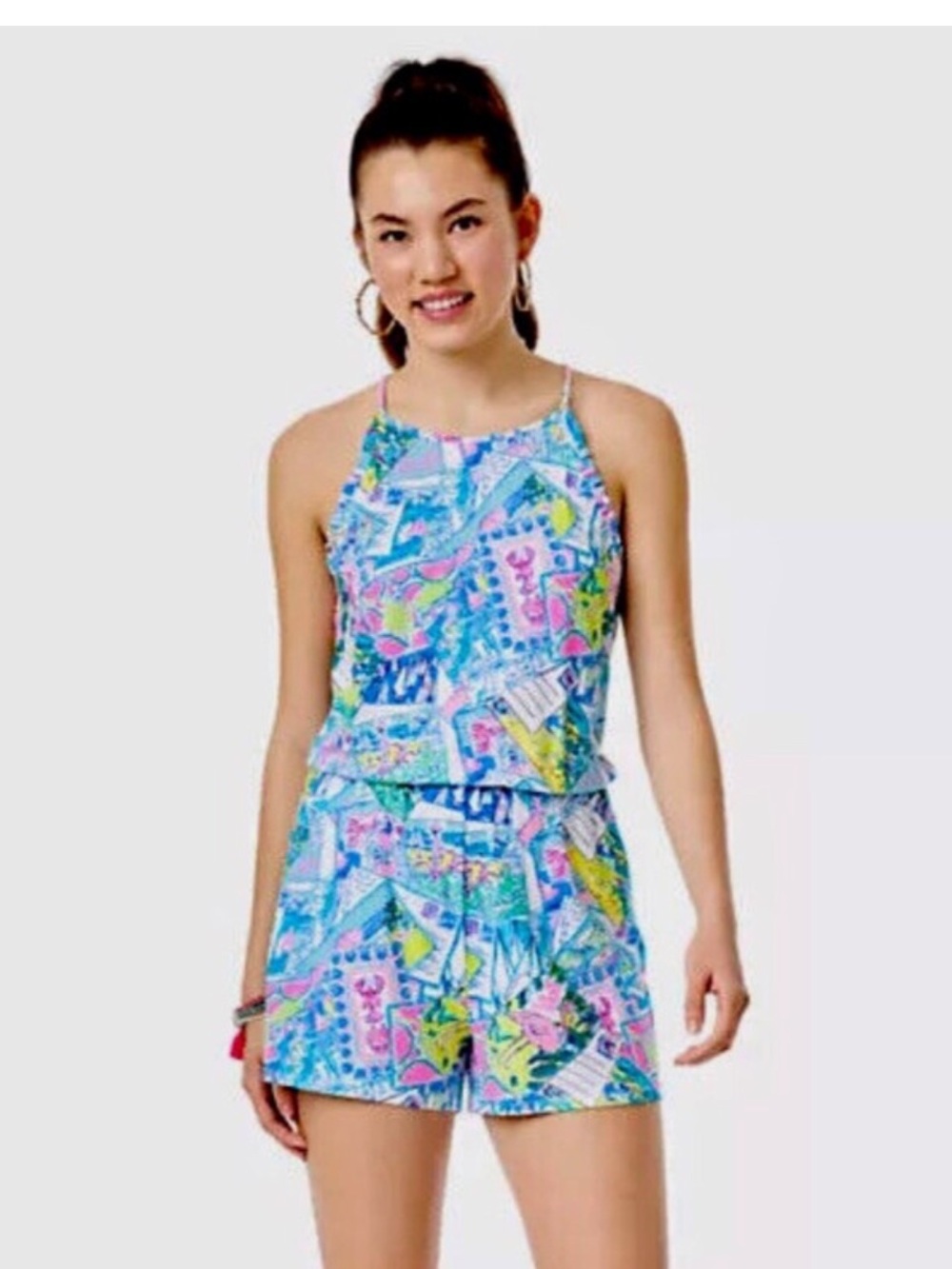 Lilly Pulitzer Blue Multicolor Printed Romper